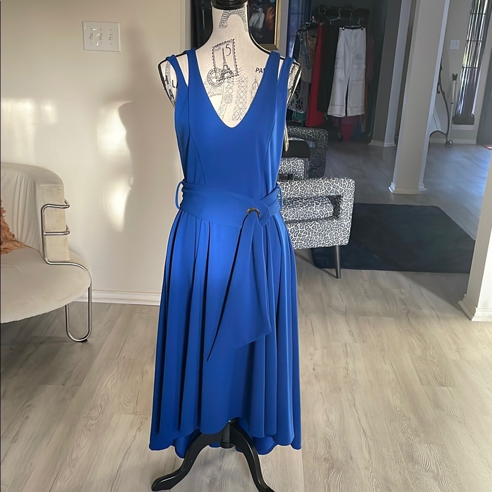 Elegant Blue Karen-T Design Cut-out Sleeveless Dress